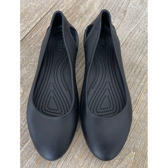 Crocs Laura Womens SZ 11 Cutout Slip On Black Rubber Flats Shoes Sandals 204014 - Picture 3 of 6